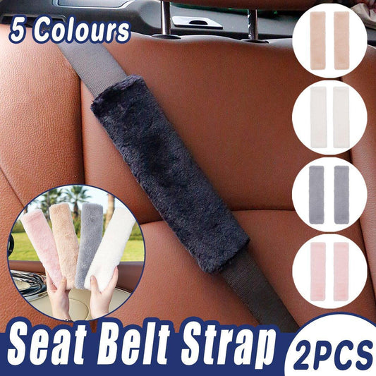 Winter Plush Shoulder Strap Cover Neck Cushion Pad for Comfortable Car Travel 2PCS - Milk Tea.