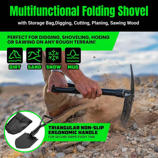Folding Survival Shovel Outdoor Camping Emergency Tool For Hiking Fishing Rescue Gear.
