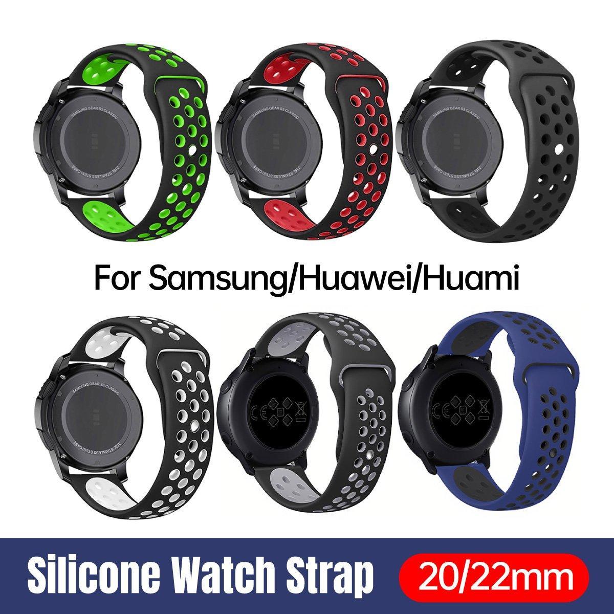 22mm 20mm Silicone Sports Watch Band for Samsung Huawei Huami Two-Tone Strap - 20mm-Red