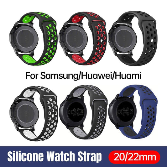 22mm 20mm Silicone Sports Watch Band for Samsung Huawei Huami Two-Tone Strap - 20mm-White