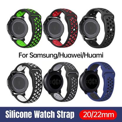 22mm 20mm Silicone Sports Watch Band for Samsung Huawei Huami Two-Tone Strap - 22mm-White