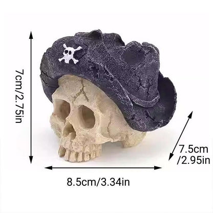 Artificial Fake Skull Head Bone Aquarium Ornament Fish Tank Decoration - Hat.