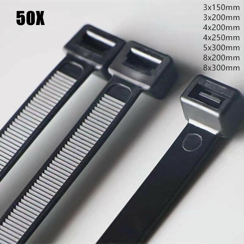 50X Cable Ties Zip Ties Nylon Uv Stabilised Black Cable Tie - 4.8*300mm.