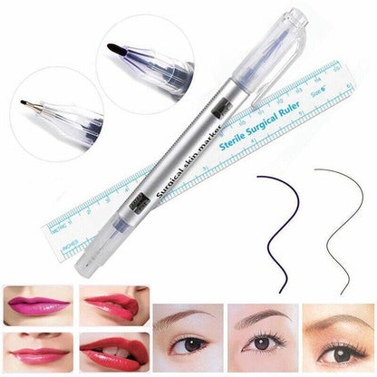 Microblading Tattoo Eyebrow Surgical Skin Marker Pen Ruler Tattoo Piercing 2Pcs