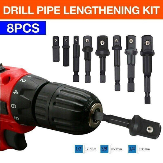 8PCS Power Drill Socket Adapter Extension Set Impact Nut Driver Hex Bit Tool Kit.