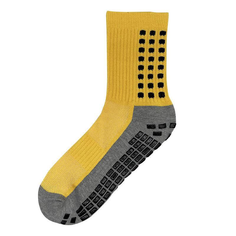 Anti-Slip Sports Socks with PVC Grip Dots for Soccer Basketball and Training Use - Yellow