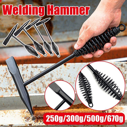 Welding Chipping Hammer Spring Handle Hold Heart Cleaning Harden DIY Metal Black - 670g.