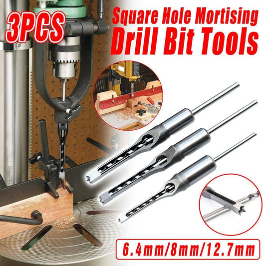 3x Square Hole Mortising Chisel Drill Bit Woodworking Saw Tools for Drilling.