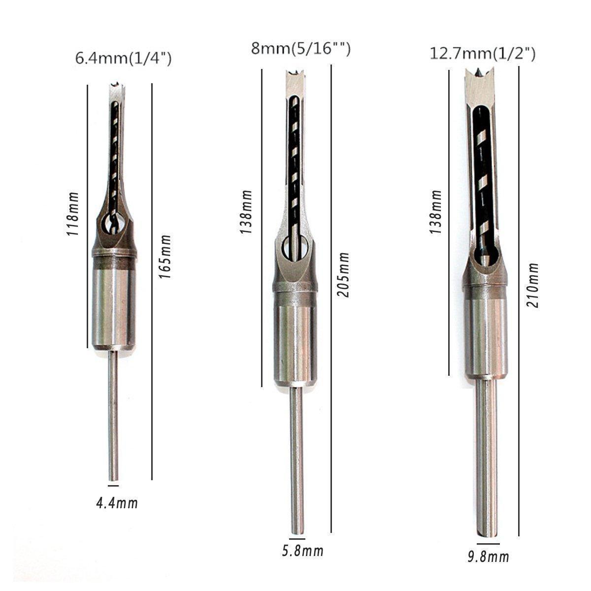3x Square Hole Mortising Chisel Drill Bit Woodworking Saw Tools for Drilling.