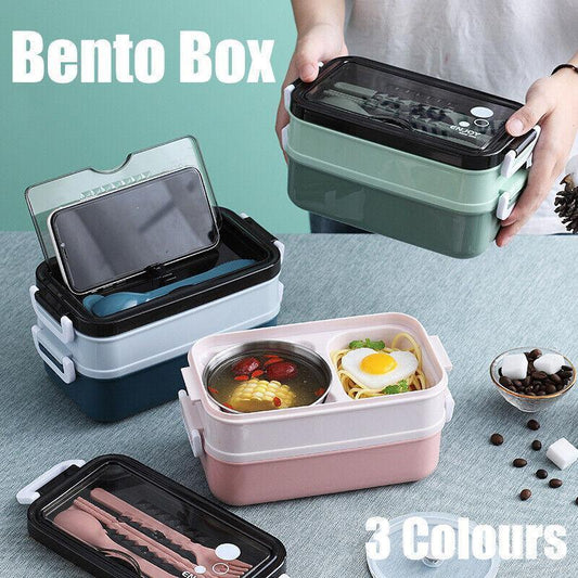 Bento Box Lunch Containers Food Microwave Stainless Portable Dinnerware Au - Green.