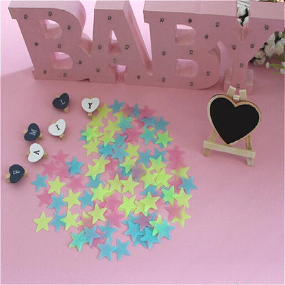100 Pieces Glow-in-the-Dark Luminous Star Wall Stickers for Bedroom or Ceiling Decor - Blue