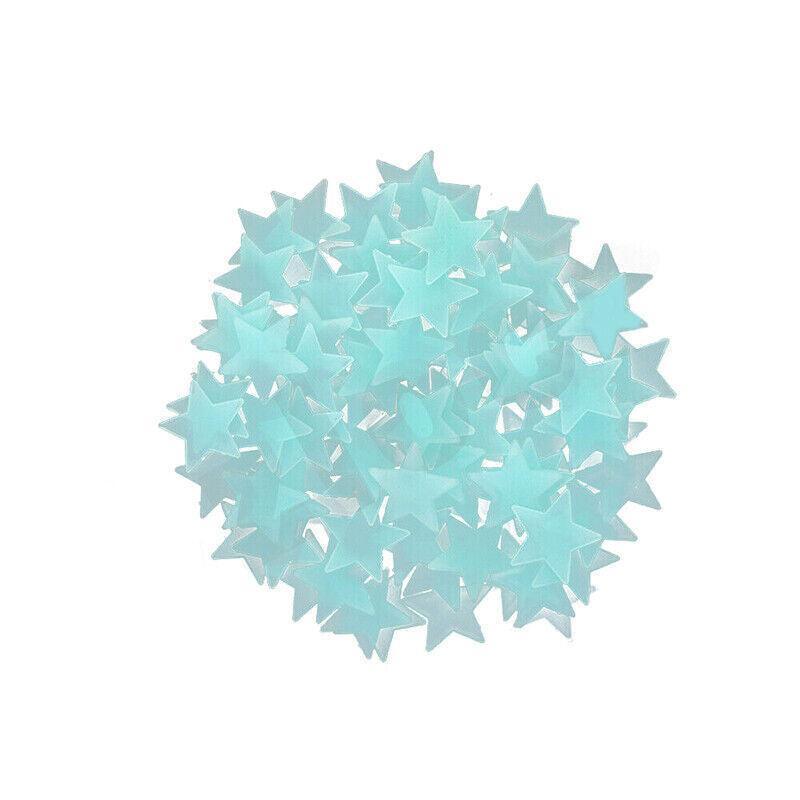 100 Pieces Glow-in-the-Dark Luminous Star Wall Stickers for Bedroom or Ceiling Decor - Blue