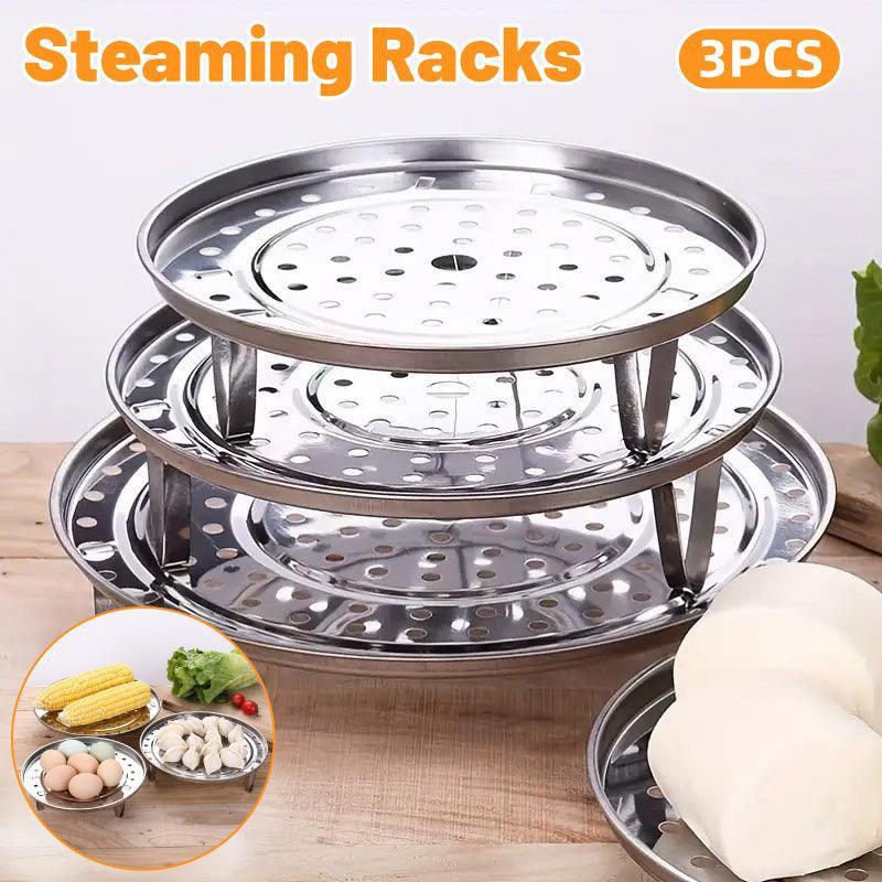 3pcs Stainless Steel Steamer Basket Steamer Tray Rack Waterproof Steam Cooking.