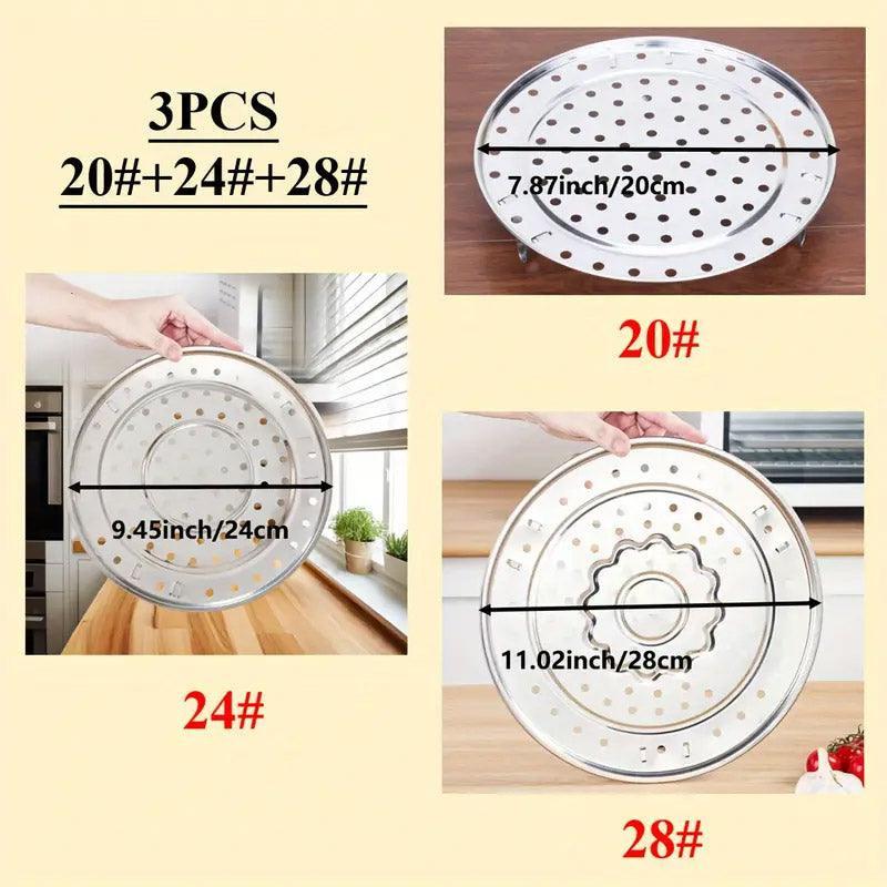 3pcs Stainless Steel Steamer Basket Steamer Tray Rack Waterproof Steam Cooking.