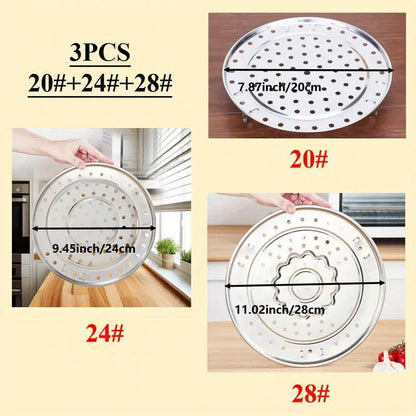 3pcs Stainless Steel Steamer Basket Steamer Tray Rack Waterproof Steam Cooking.
