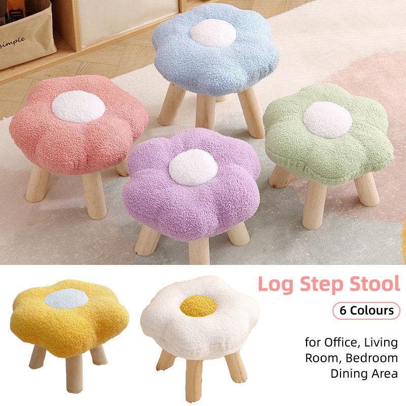 Small Flower Short Stool for Entryway or Living Room Shoe Bench or Footrest - Blue.