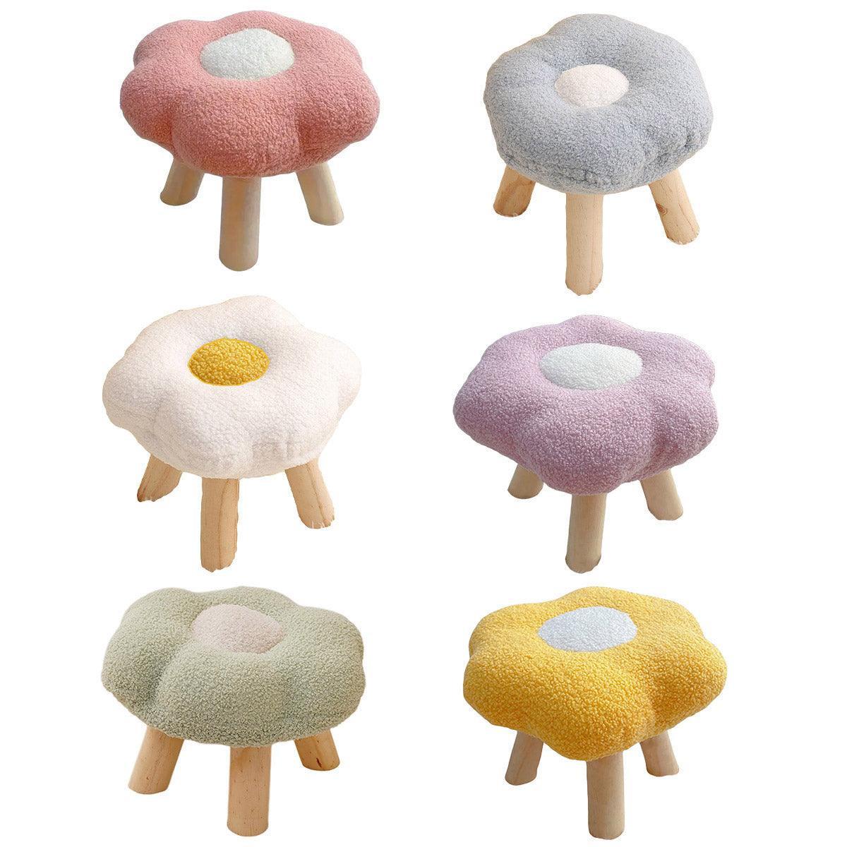 Small Flower Short Stool for Entryway or Living Room Shoe Bench or Footrest - Blue.