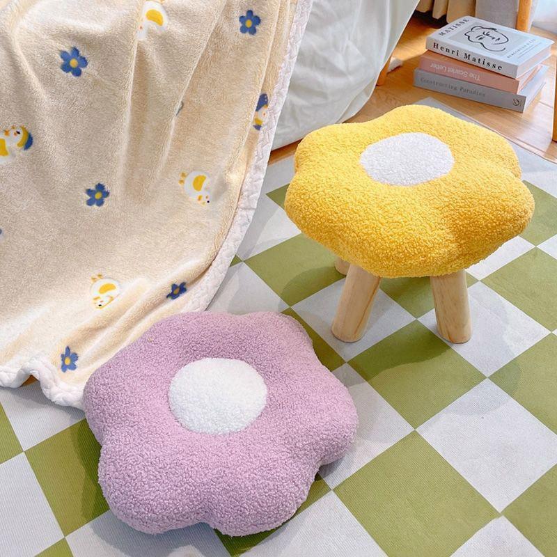 Small Flower Short Stool for Entryway or Living Room Shoe Bench or Footrest - Blue.