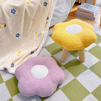 Small Flower Short Stool for Entryway or Living Room Shoe Bench or Footrest - Blue.