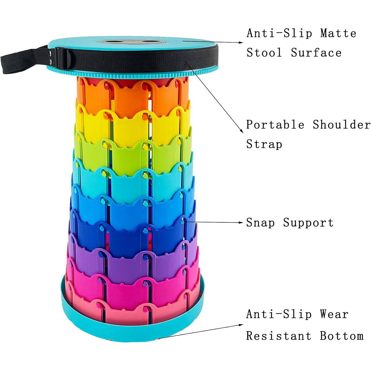 Rainbow Telescopic Folding Stool Thickened Travel Outdoor Seat for Camping - Orange