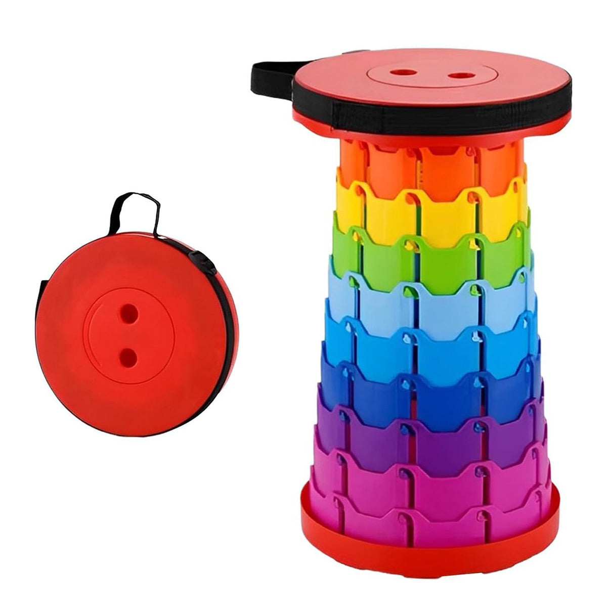 Rainbow Telescopic Folding Stool Thickened Travel Outdoor Seat for Camping - Orange
