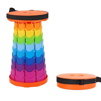 Rainbow Telescopic Folding Stool Thickened Travel Outdoor Seat for Camping - Red