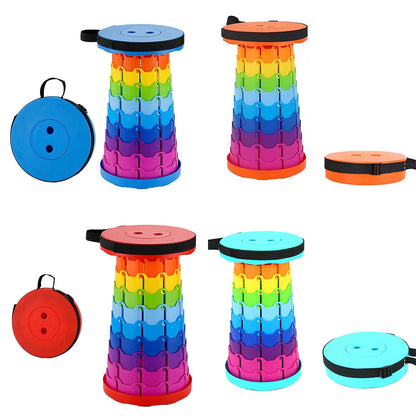 Rainbow Telescopic Folding Stool Thickened Travel Outdoor Seat for Camping - Turquoise