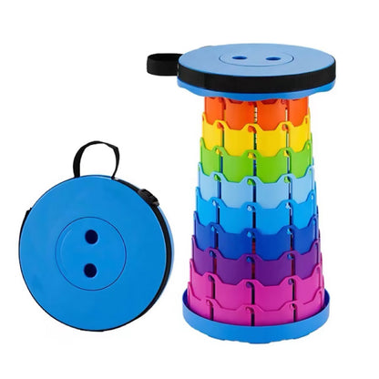 Rainbow Telescopic Folding Stool Thickened Travel Outdoor Seat for Camping - Turquoise