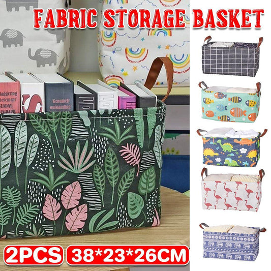 2pcs Foldable Cotton Linen Storage Baskets Home Organizer Box Office Supplies - Fish.