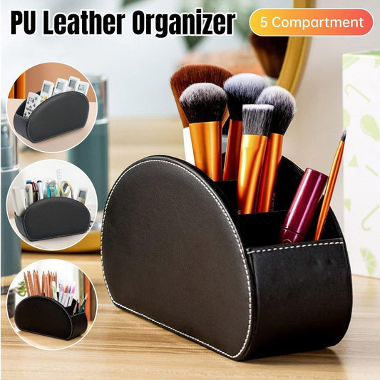 PU Leather Desktop Organiser Remote Control Office Cosmetic Storage Box Holder.