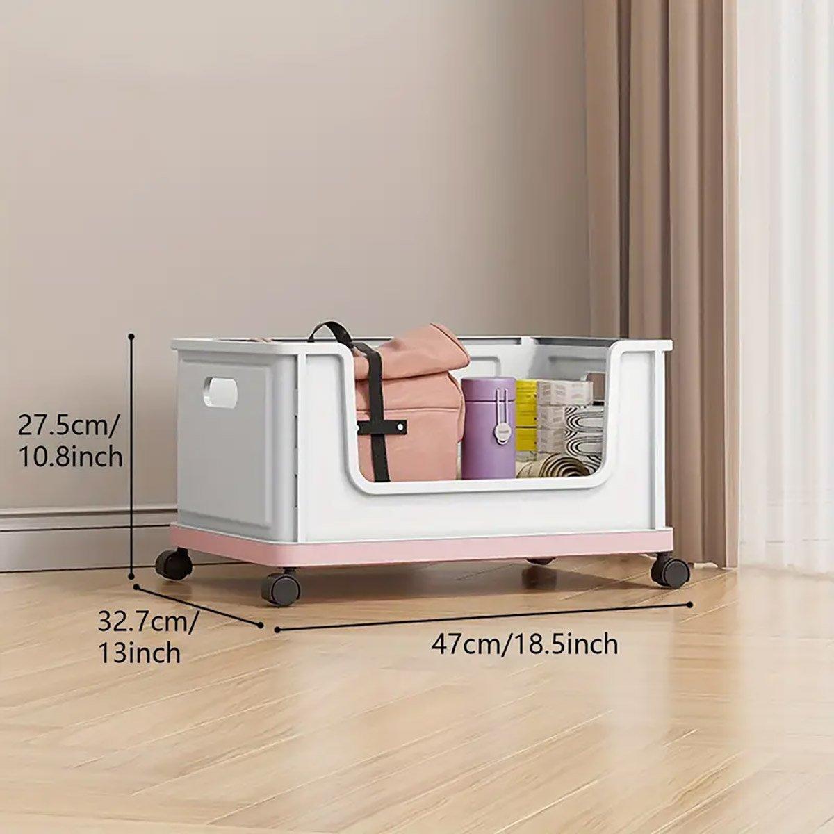Under Desk Book Storage Box with Wheels Movable Classroom Student Organiser Rack - Blue.