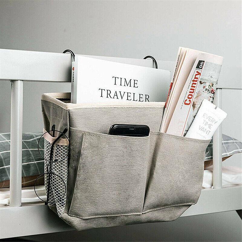 Hanging Bedside Storage Caddy with Pockets for Bunk Bed Dorm Couch Organizing - Green.