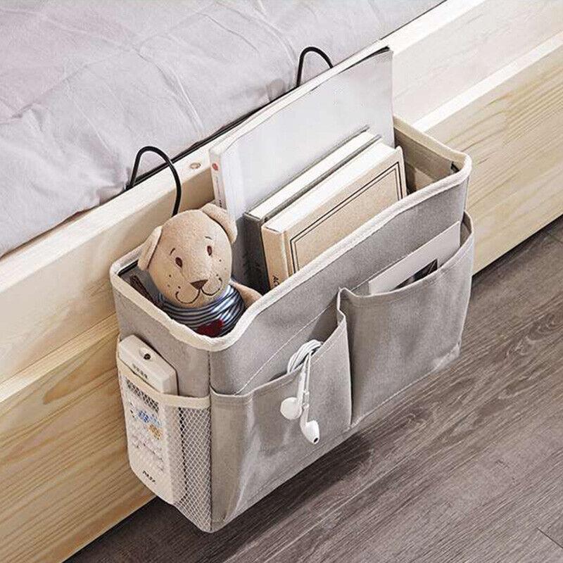 Hanging Bedside Storage Caddy with Pockets for Bunk Bed Dorm Couch Organizing - Pink.