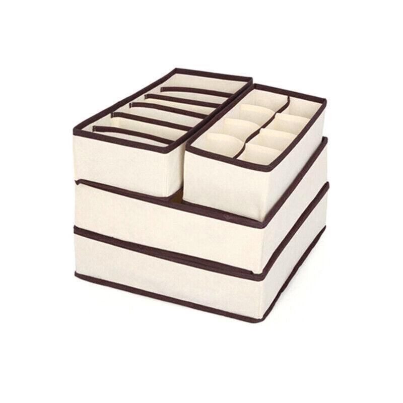Drawer Organizer Set Foldable Storage Box Divider for Bra Underwear Closet 4pcs - Beige.