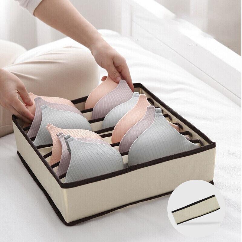 Drawer Organizer Set Foldable Storage Box Divider for Bra Underwear Closet 4pcs - Beige.