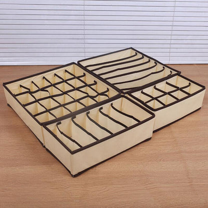 Drawer Organizer Set Foldable Storage Box Divider for Bra Underwear Closet 4pcs - Beige.