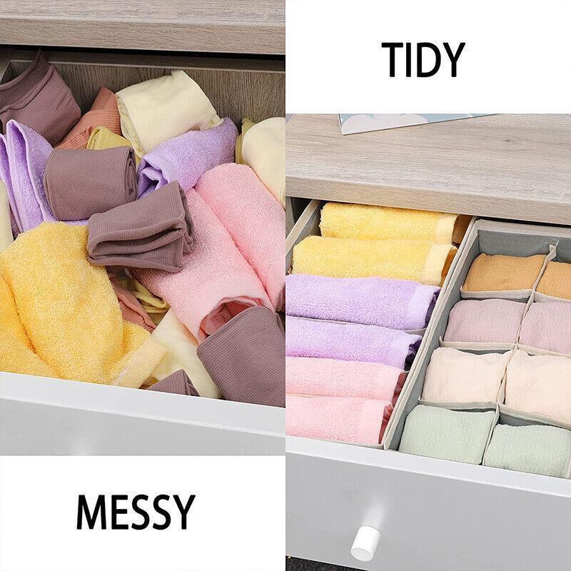 Drawer Organizer Set Foldable Storage Box Divider for Bra Underwear Closet 4pcs - Beige.