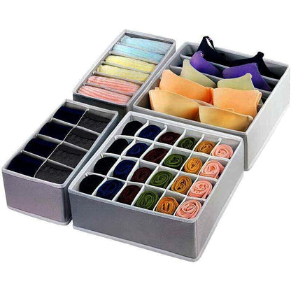 Drawer Organizer Set Foldable Storage Box Divider for Bra Underwear Closet 4pcs - Beige.