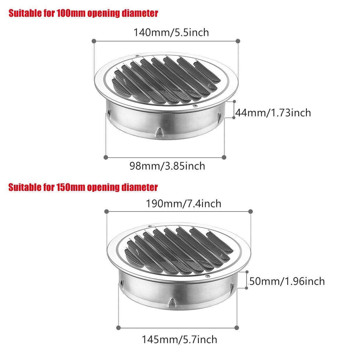 Stainless Steel Exhaust Fan Vent Outlet Flat Hood for Bathroom Kitchen Outlet - 150mm.