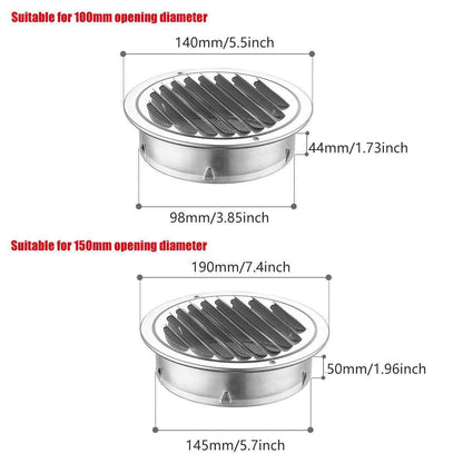 Stainless Steel Exhaust Fan Vent Outlet Flat Hood for Bathroom Kitchen Outlet - 150mm.