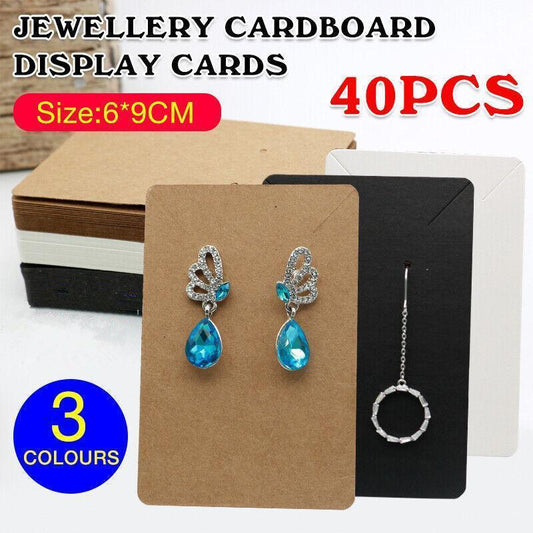 40pcs Jewellery Display Cards Necklace Earring Holder Kraft Paper 6x9cm - Black.
