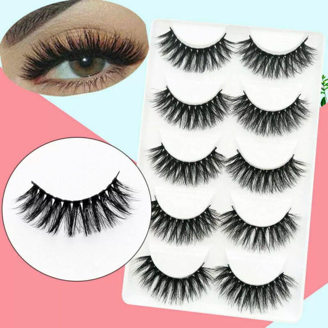 5 Pairs 3D Thick Mink Fake False Eyelashes Natural Long Wispy Makeup Lashes Au - 3D-48