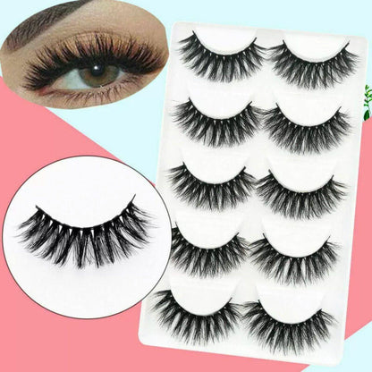 5 Pairs 3D Thick Mink Fake False Eyelashes Natural Long Wispy Makeup Lashes Au - 3D-48