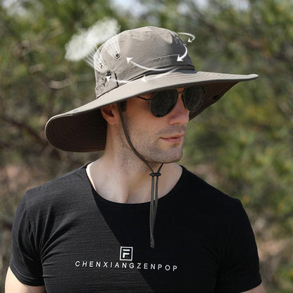 Outdoor Uv Protection Sun Hat Wide Brim Cap Quick-Drying Hat For Fishing Hiking - Beige