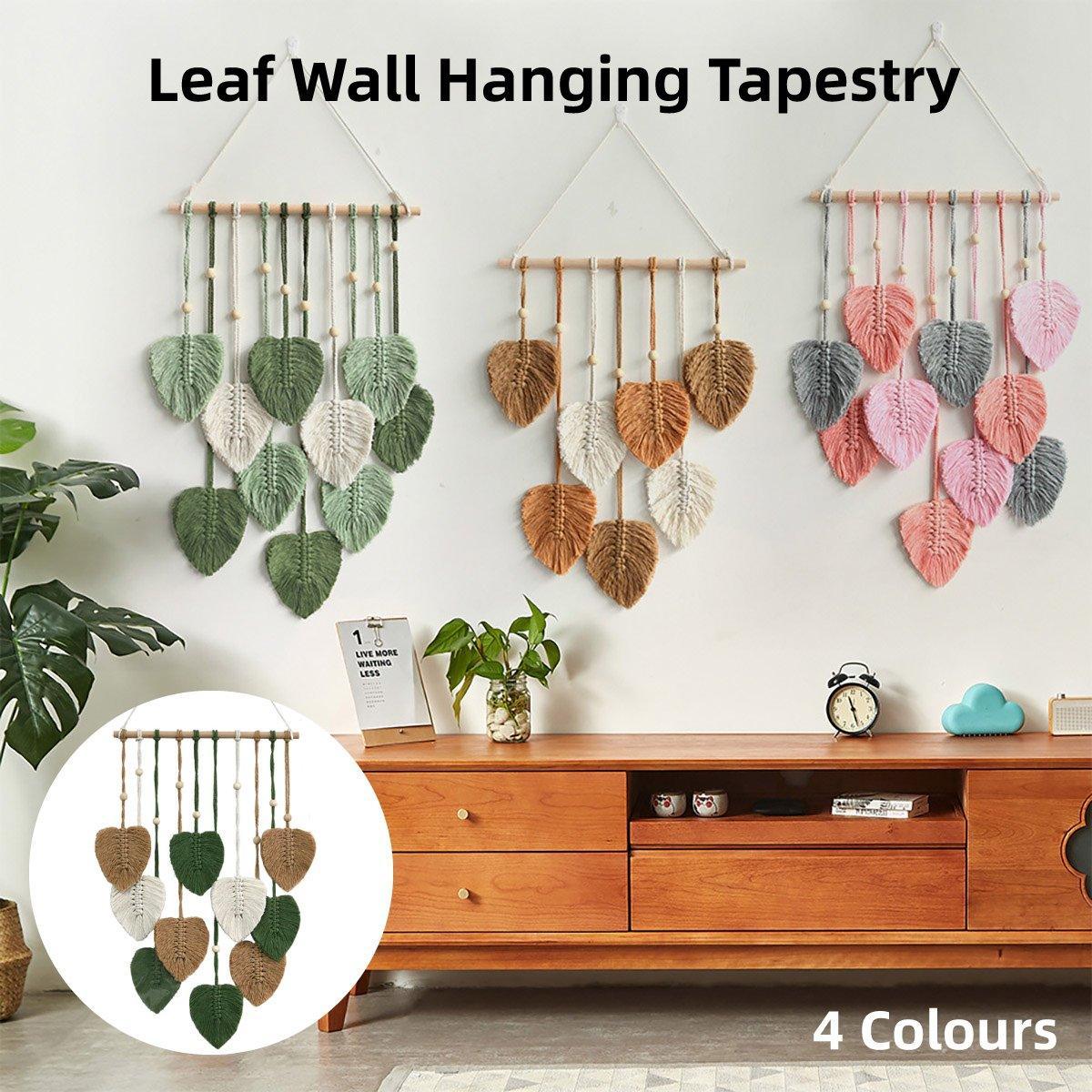 Handmade Braided Cotton Rope Leaves Wall Hanging Home Decoration Ornament - Khaki