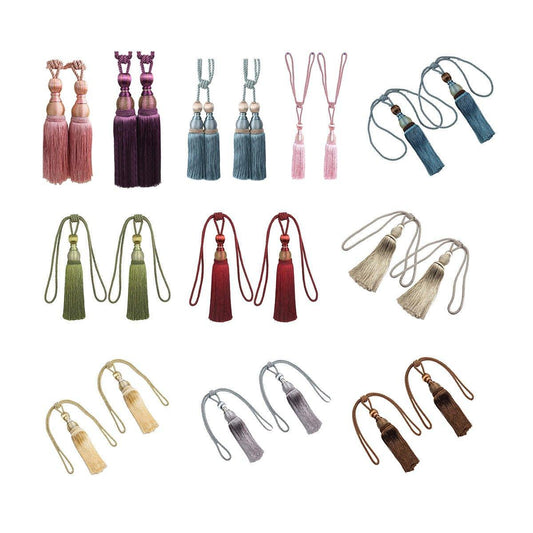 1pair Curtain Tiebacks Hanging Balls Tassel Rope Decorative Curtain Holders - Grey