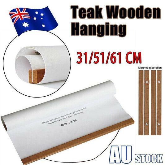 Teak Wooden Poster Frame 31â61cm Wall Art Scroll Hanger Picture Frame Clamp Holder - 51CM.