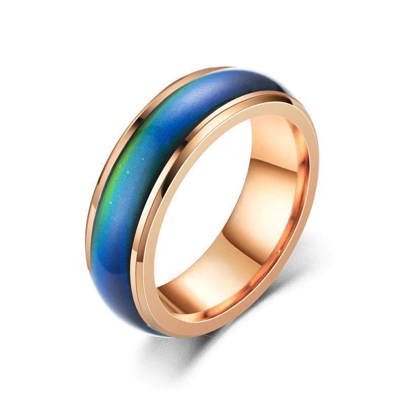 Mood Colour Changing Ring Temperature Sensitive Stainless Steel US Size 8 - Black