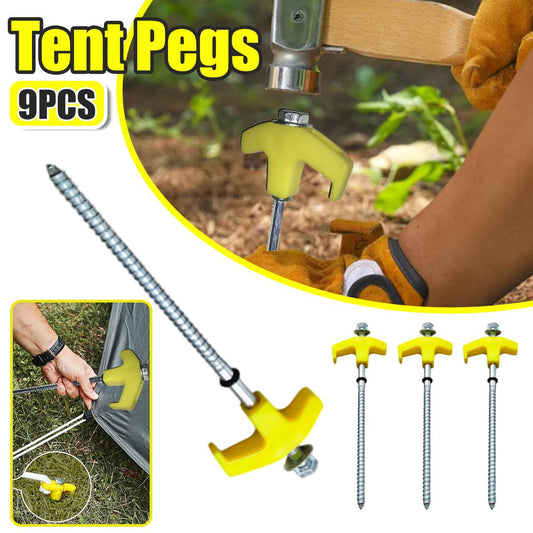 9PCS High Strength Carbon Steel Tent Stakes Outdoor Camping Pegs M8x200 Durable.