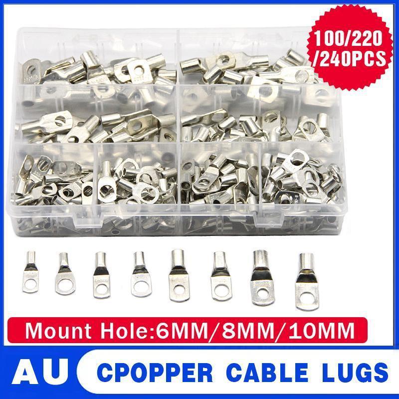 240Pcs 4WD Cable Lug Ring Battery Copper Tube Connector Kits Terminal Crimper - 100X SC6-SC25 Cable Lug Kits+Heat Shrink Tube.
